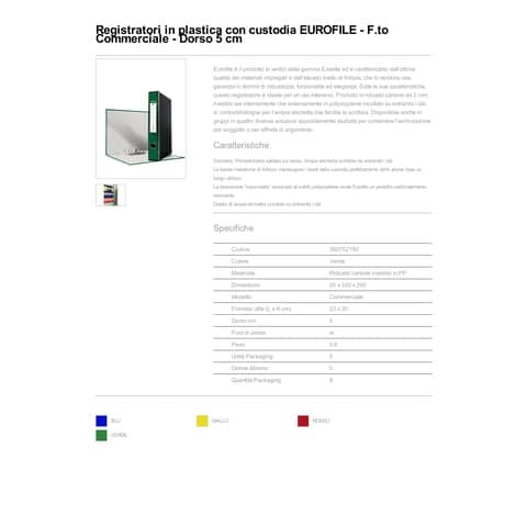 Registratore con custodia Esselte G52 EUROFILE commerciale dorso 5 cm cartone rivestito in PP verde - 390752180